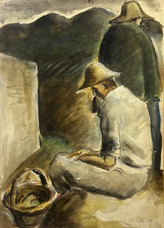 Art work by Vinicio Berti Scena Contadina  - oil cardboard 